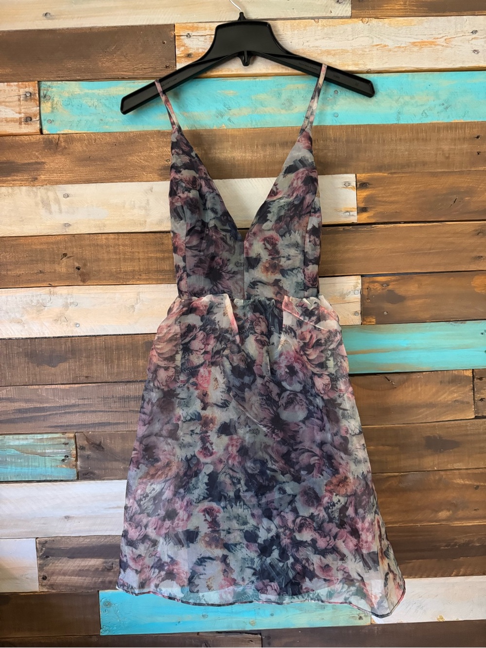 Lulu’s Cultivate Your Love Organza Skater Mini V Neck Dress Floral | Size L